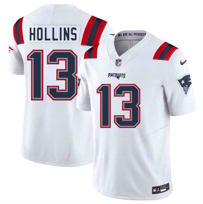 Men's New England Patriots #13 Mack Hollins White 2025 F.U.S.E. Vapor Limited Stitched Football Jersey